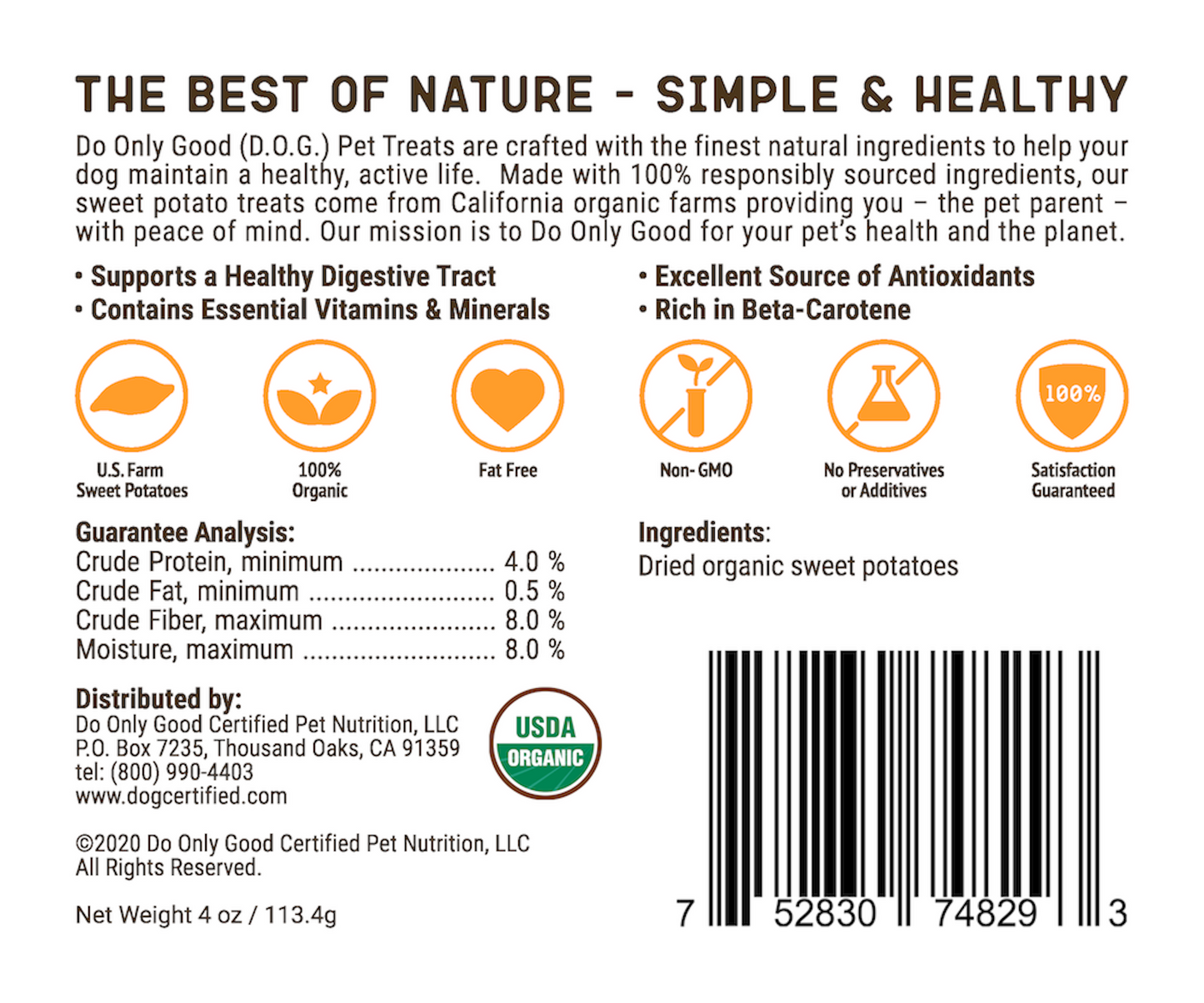 Organic Sweet Potato Dog Treats | Single Ingredient | D.O.G.